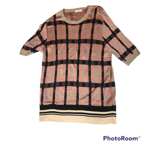 Dries Van Noten Check Print Knit Pullover Crew Sweater Preppy Top Short Sleeve L - Picture 3 of 16